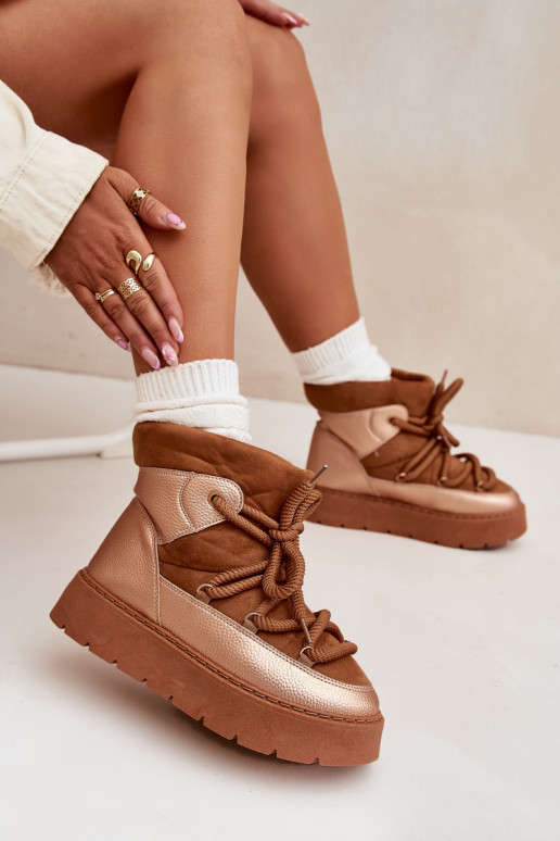 Faible Bottes de neige Féminin réchauffer avec de la fourrure à l intérieurGrubym DANSiązaniem marron Xarina