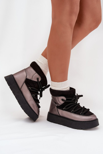 Faible Bottes de neige Féminin réchauffer avec de la fourrure à l intérieurGrubym DANSiązaniem couleur noire Xarina