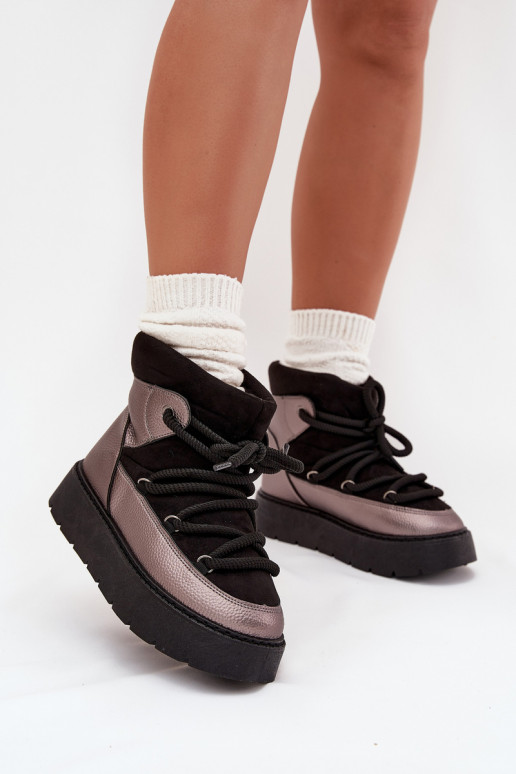 Faible Bottes de neige Féminin réchauffer avec de la fourrure à l intérieurGrubym DANSiązaniem couleur noire Xarina