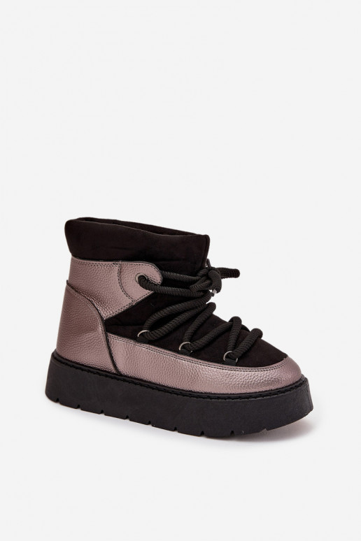 Faible Bottes de neige Féminin réchauffer avec de la fourrure à l intérieurGrubym DANSiązaniem couleur noire Xarina