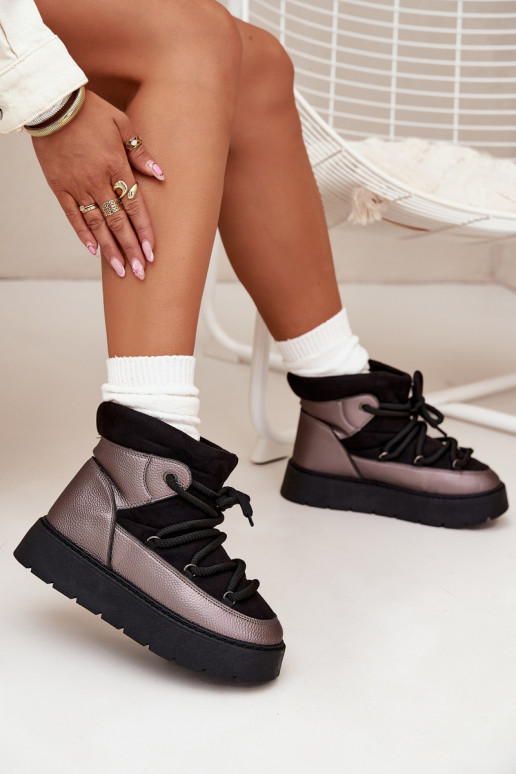 Faible Bottes de neige Féminin réchauffer avec de la fourrure à l intérieurGrubym DANSiązaniem couleur noire Xarina