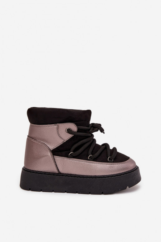 Faible Bottes de neige Féminin réchauffer avec de la fourrure à l intérieurGrubym DANSiązaniem couleur noire Xarina