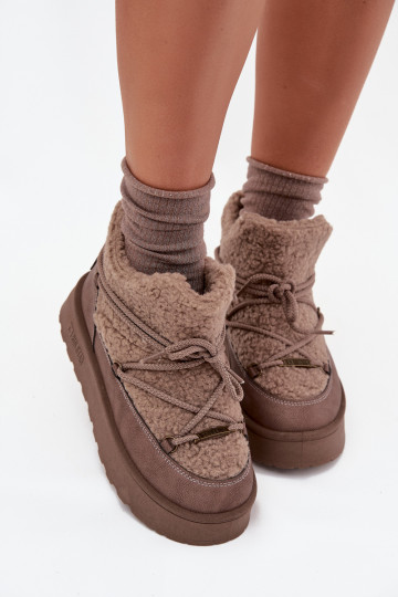 Bottes de neige Féminin avec une plateforme avec un manteau de fourrure Typu Baranek Big Star SS274112 marron 2