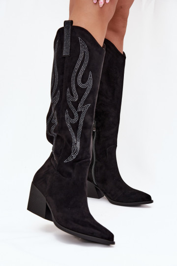 bottes style coÀ-boy Féminin Avec décoration avec des talons couleur noire Jovina