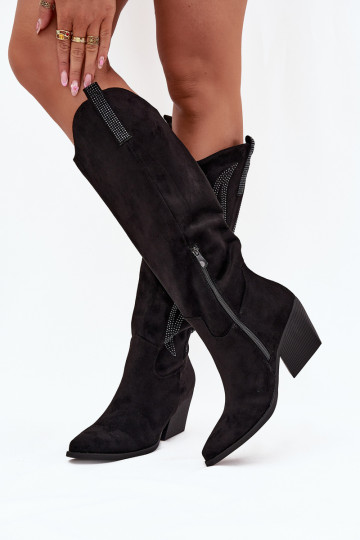 bottes style coÀ-boy Féminin Avec décoration avec des talons couleur noire Jovina 2