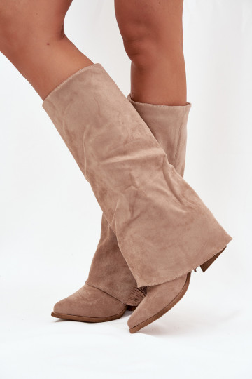Un modèle convaincant bottes style coÀ-boy Féminin avec des talons avec des franges beige Zalia 2