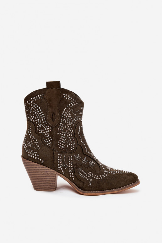 réchauffer Féminin bottes style coÀboy Avec décoration couleur kaki Lelira