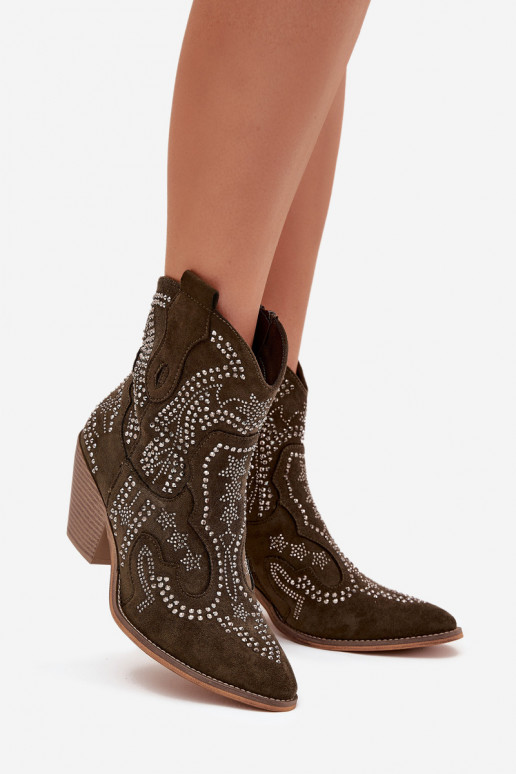 réchauffer Féminin bottes style coÀboy Avec décoration couleur kaki Lelira