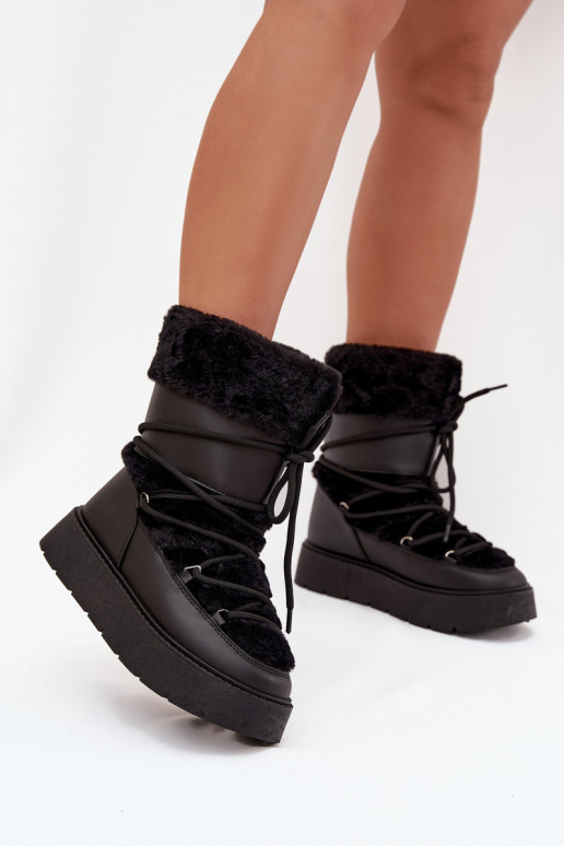 Bottes de neige Féminin avec un manteau de fourrure I DANSiązaniem avec une plateforme couleur noire Il fautrinna