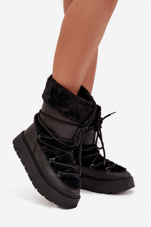 Bottes de neige Féminin avec un manteau de fourrure I DANSiązaniem avec une plateforme couleur noire Il fautrinna