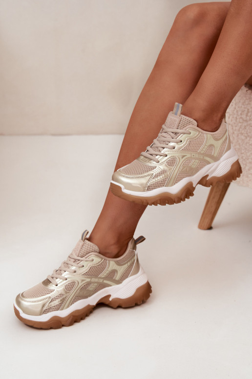 baskets Chaussures modèle baskets Féminin Big Star SS274014 HI-POLY SYSTEM beige-couleur dorée