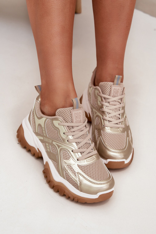 baskets Chaussures modèle baskets Féminin Big Star SS274014 HI-POLY SYSTEM beige-couleur dorée