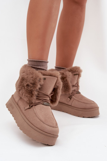 Bottes de neige femmes à plateforme, fourrure et lacets Big Star SS274114 couleur sable
