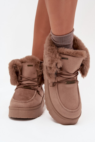 Bottes de neige femmes à plateforme, fourrure et lacets Big Star SS274114 couleur sable 2