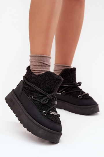 Bottes de neige Féminin avec une plateforme avec un manteau de fourrure Typu Baranek Big Star SS274109 couleur noire