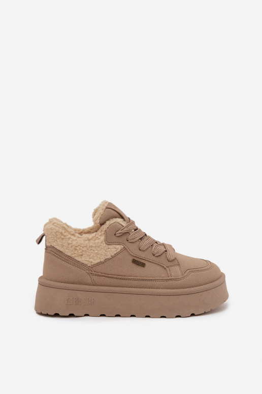 Chaussures modèle baskets Féminin avec une plateforme avec un manteau de fourrure Typu Baranek Big Star SS274105 beige