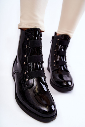 avec effet vernis réchauffer Bottes avec des talons larges couleur noire Geira 2