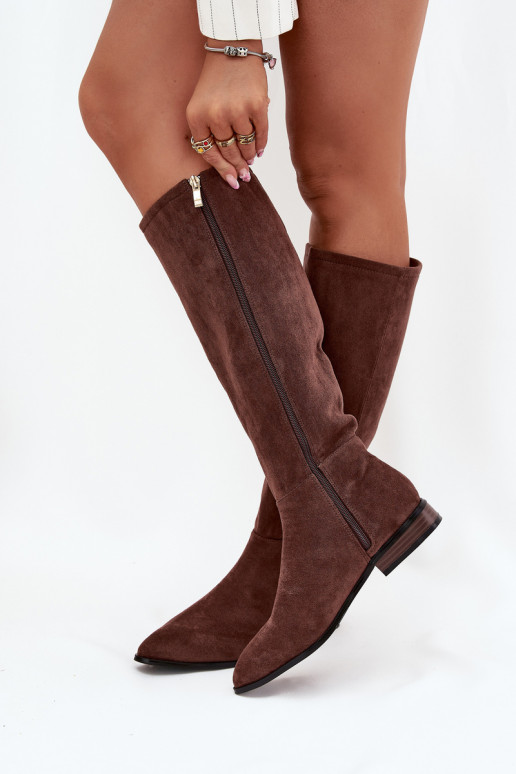 Bottes en daim longues avec talons larges couleur brune Eelin