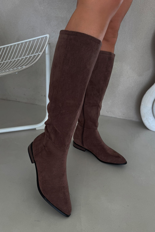 Bottes en daim longues avec talons larges couleur brune Eelin