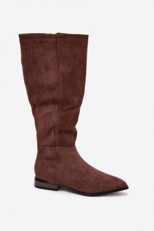 Bottes en daim longues avec talons larges couleur brune Eelin