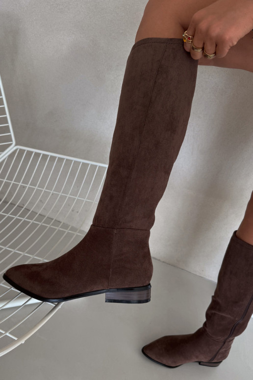 Bottes en daim longues avec talons larges couleur brune Eelin