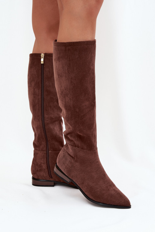 Bottes en daim longues avec talons larges couleur brune Eelin