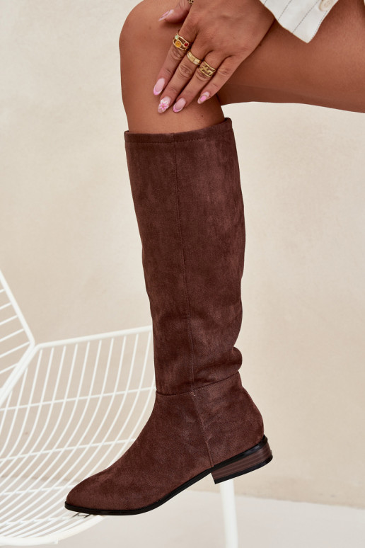 Bottes en daim longues avec talons larges couleur brune Eelin