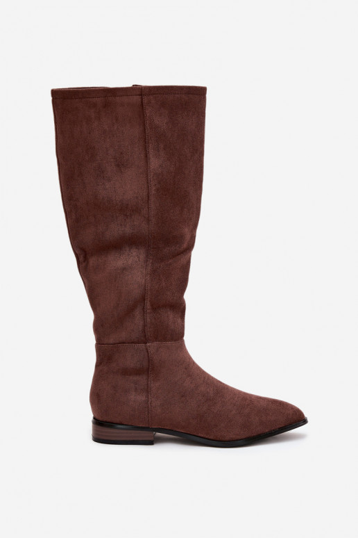 Bottes en daim longues avec talons larges couleur brune Eelin