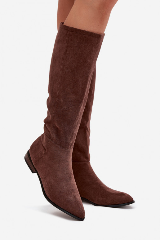 Bottes en daim longues avec talons larges couleur brune Eelin