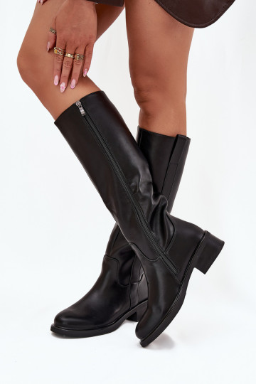 Bottes longues pour femmes à talons bas, doublées, couleur noire Averna