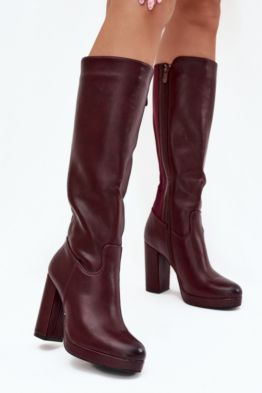 bottes pour femmes hauteur genou avec des talons Eko Peau Bourgogne Thalina bottes pour femmes hauteur genou avec des talons Eko Peau Bourgogne Thalina