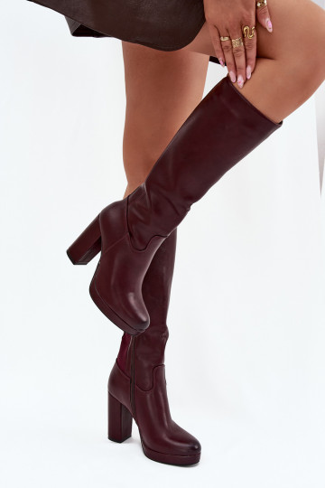 bottes pour femmes hauteur genou avec des talons Eko Peau Bourgogne Thalina 2