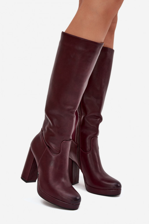 bottes pour femmes hauteur genou avec des talons Eko Peau Bourgogne Thalina bottes pour femmes hauteur genou avec des talons Eko Peau Bourgogne Thalina