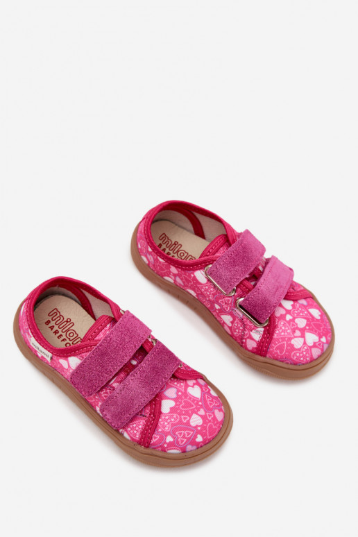 Chaussons Barefoot Puéril avec des coeurs Milami couleur rose Saphira