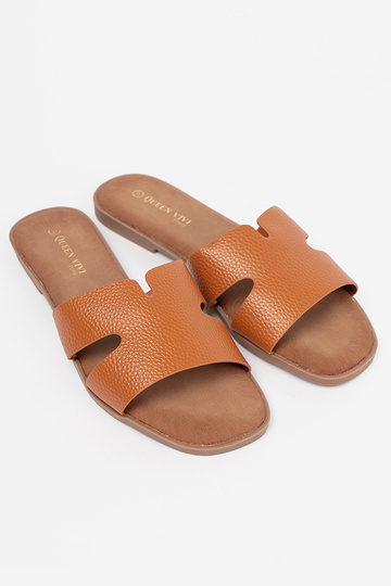 couleur caramel Chaussons femmes en cuir écologique