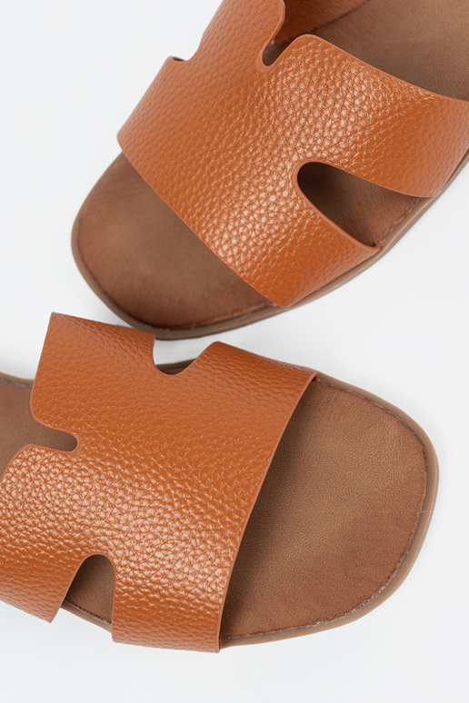 couleur caramel Chaussons femmes en cuir écologique