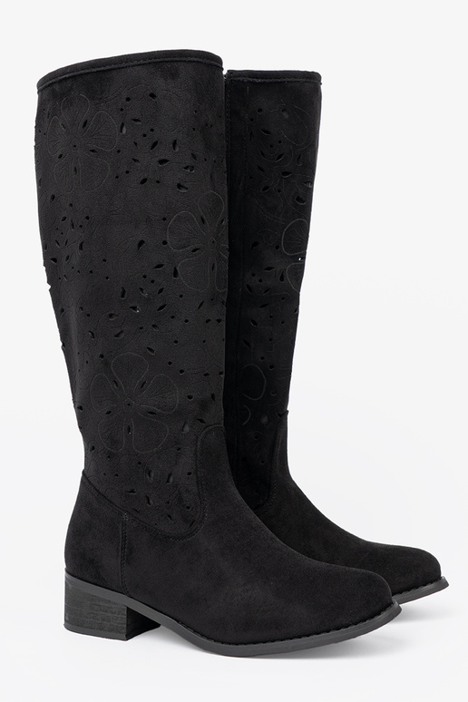 en daim couleur noire bottes longues przed kolano