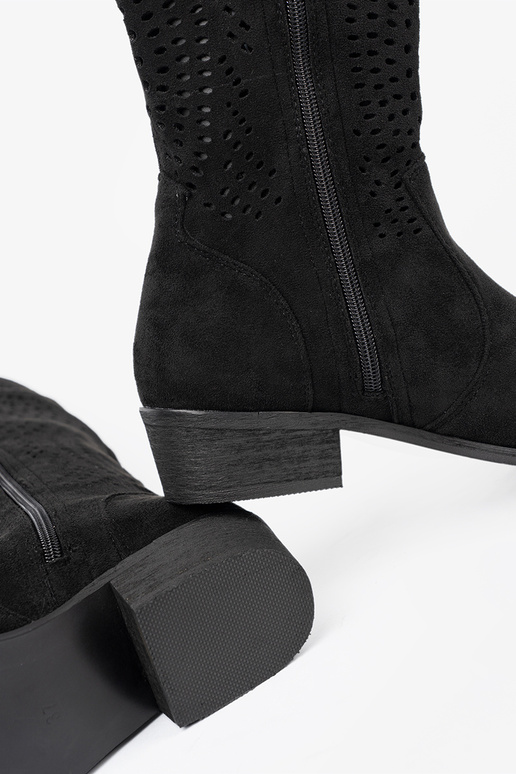 couleur noire ajouré bottes longues À stylu koÀbojek
