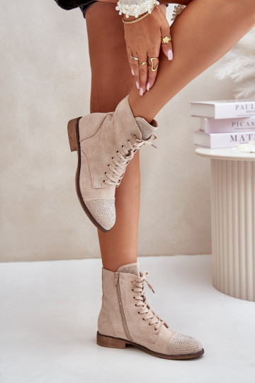 Décoré Bottes avec des talons larges en daim écologiqueoÀe réchauffer couleur ivoire Ellieo