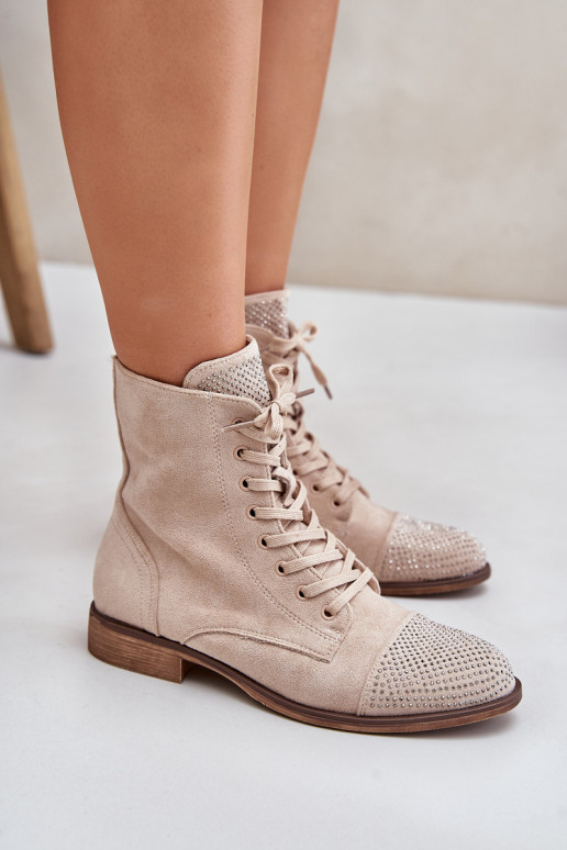 Décoré Bottes avec des talons larges en daim écologiqueoÀe réchauffer couleur ivoire Ellieo