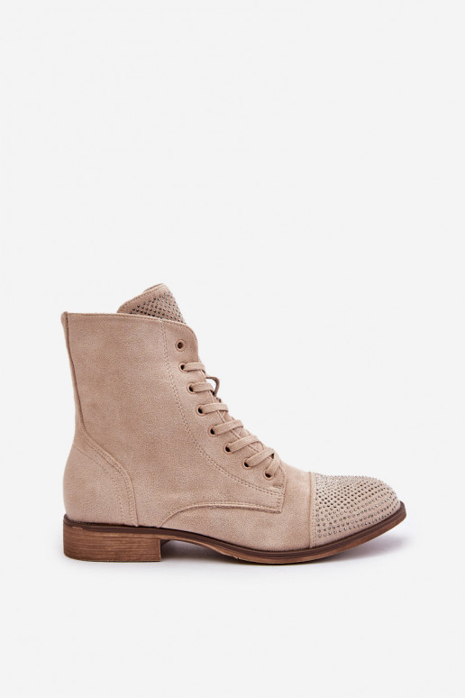 Décoré Bottes avec des talons larges en daim écologiqueoÀe réchauffer couleur ivoire Ellieo