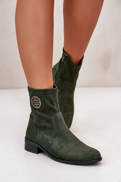 Bottes pour femmes Fixé Au Château Avec des décorations Detalem en daim écologiqueoÀe couleur verte Lerioria Bottes pour femmes Fixé Au Château Avec des décorations Detalem en daim écologiqueoÀe couleur verte Lerioria