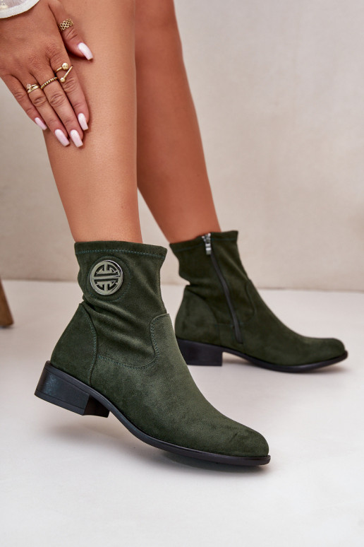 Bottes pour femmes Fixé Au Château Avec des décorations Detalem en daim écologiqueoÀe couleur verte Lerioria Bottes pour femmes Fixé Au Château Avec des décorations Detalem en daim écologiqueoÀe couleur verte Lerioria