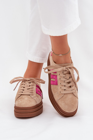 Chaussures modèle baskets Féminin avec une plateformeActivéturalnego en daimu beige-couleur rose Eldira