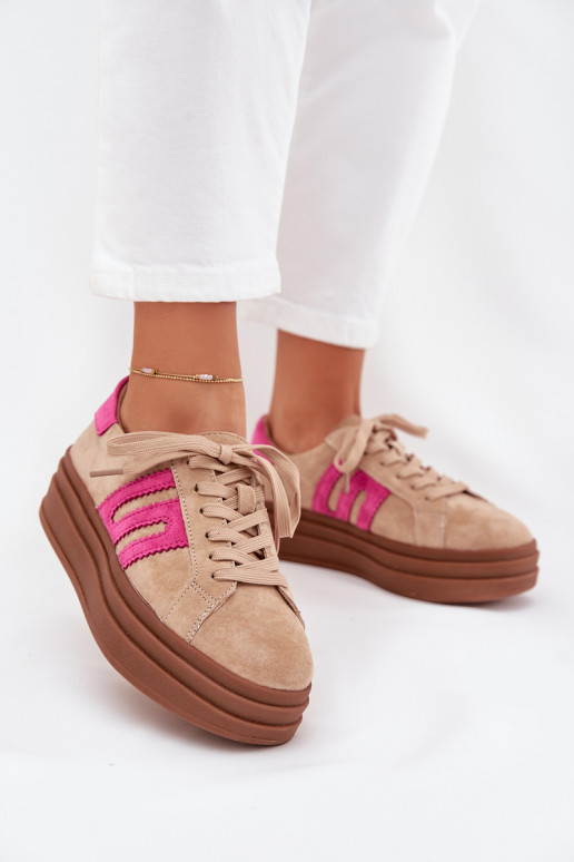 Chaussures modèle baskets Féminin avec une plateformeActivéturalnego en daimu beige-couleur rose Eldira