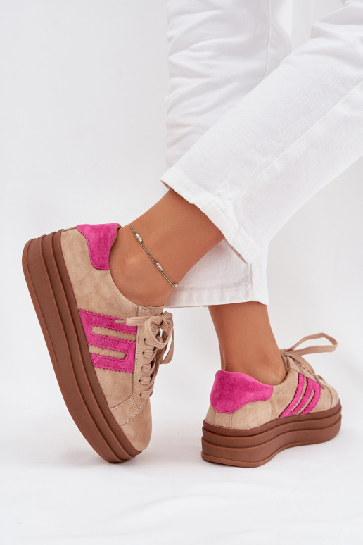 Chaussures modèle baskets Féminin avec une plateformeActivéturalnego en daimu beige-couleur rose Eldira