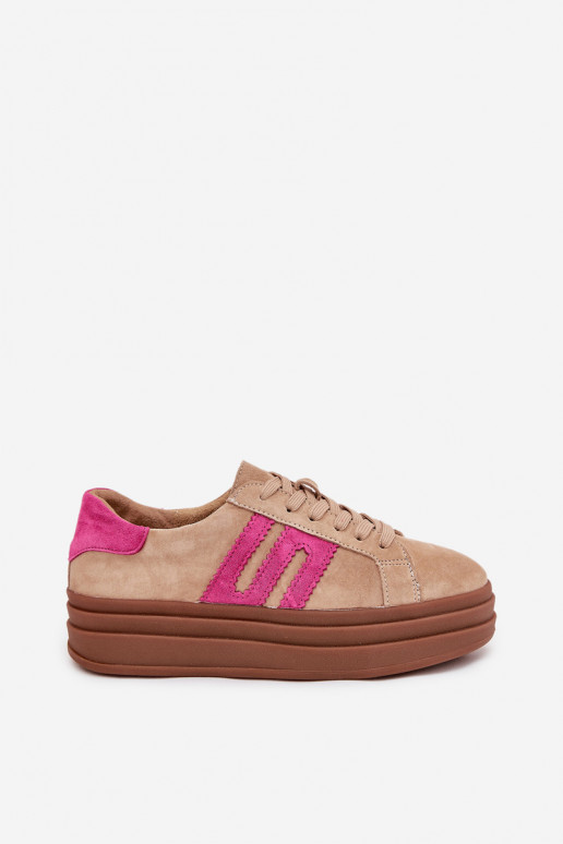 Chaussures modèle baskets Féminin avec une plateformeActivéturalnego en daimu beige-couleur rose Eldira