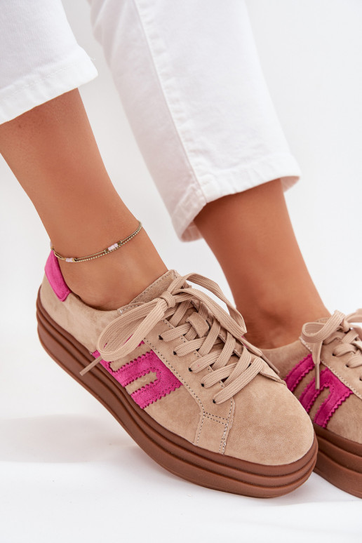 Chaussures modèle baskets Féminin avec une plateformeActivéturalnego en daimu beige-couleur rose Eldira