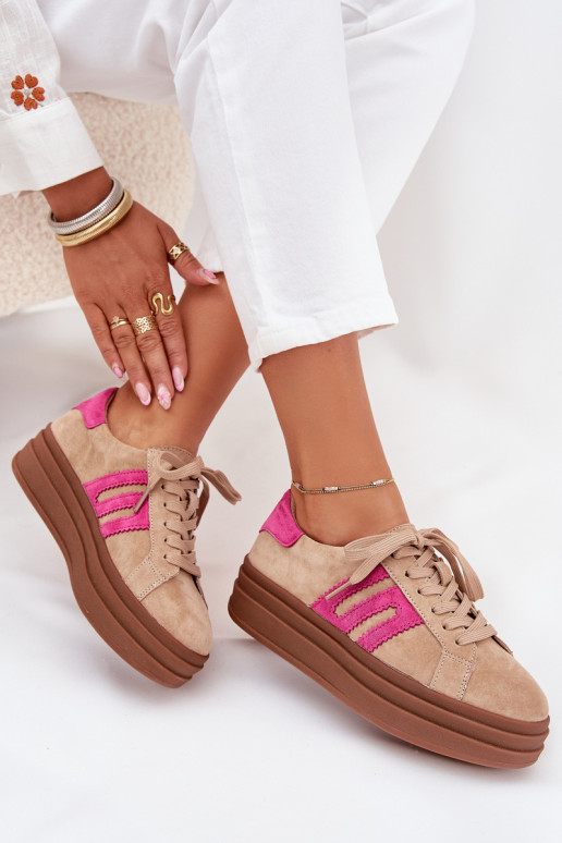 Chaussures modèle baskets Féminin avec une plateformeActivéturalnego en daimu beige-couleur rose Eldira