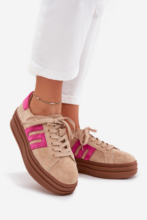 Chaussures modèle baskets Féminin avec une plateformeActivéturalnego en daimu beige-couleur rose Eldira